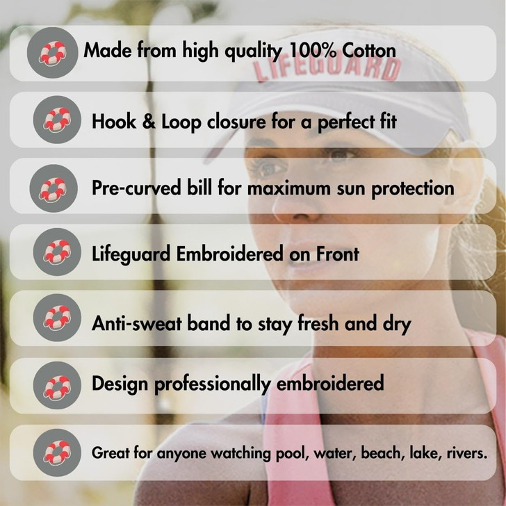 White LIFEGUARD Visor Hat | Professional Uniform Pool Sun Beach Rescue Guard Brim Cap for Men & Women