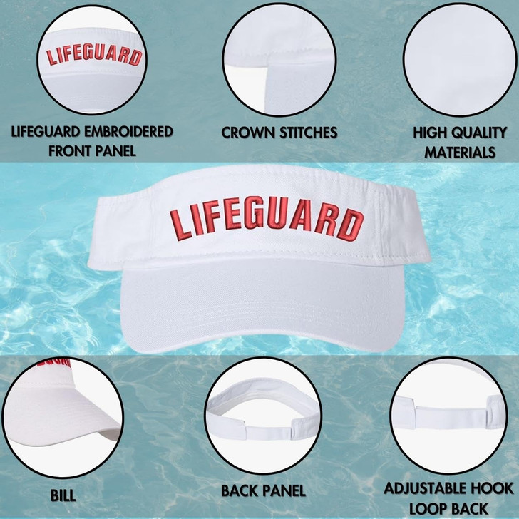 White LIFEGUARD Visor Hat | Professional Uniform Pool Sun Beach Rescue Guard Brim Cap for Men & Women