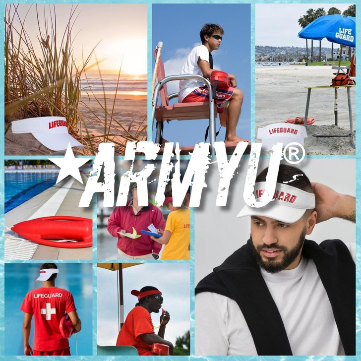 White LIFEGUARD Visor Hat | Professional Uniform Pool Sun Beach Rescue Guard Brim Cap for Men & Women