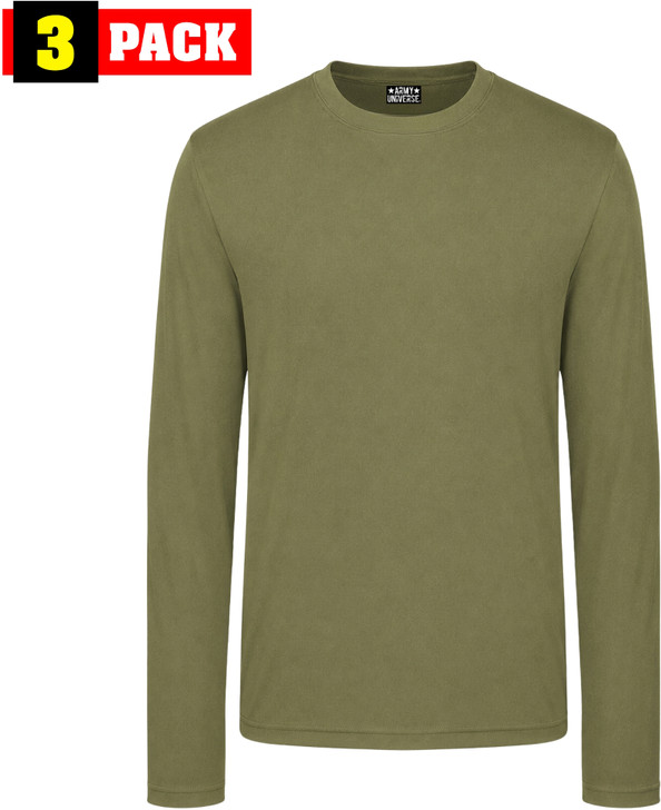 Army Universe Lightweight Breathable Long Sleeve T-Shirt 3 Pack, 100% Polyester Moisture Wicking Athletic Tee Shirt