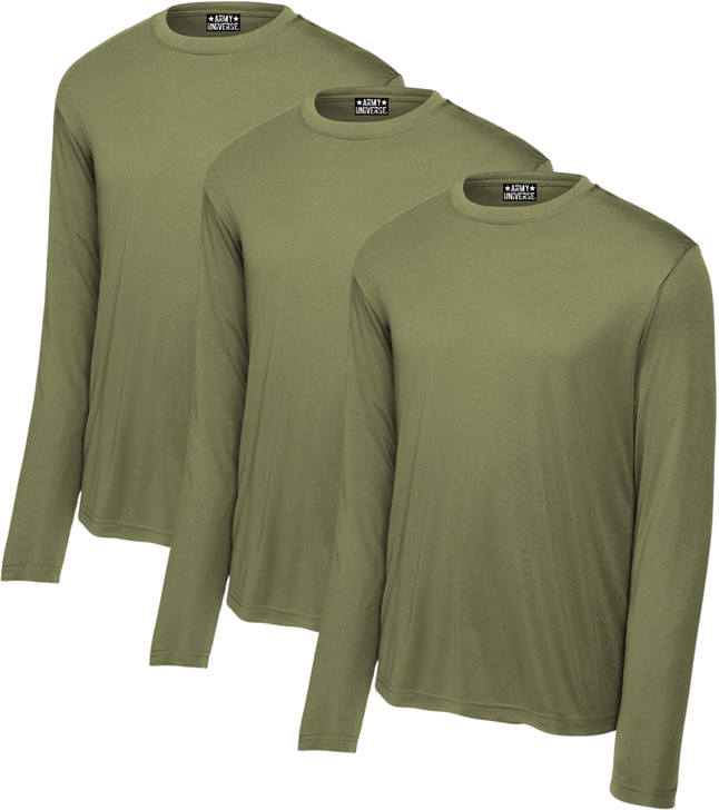 Army Universe Lightweight Breathable Long Sleeve T-Shirt 3 Pack, 100% Polyester Moisture Wicking Athletic Tee Shirt