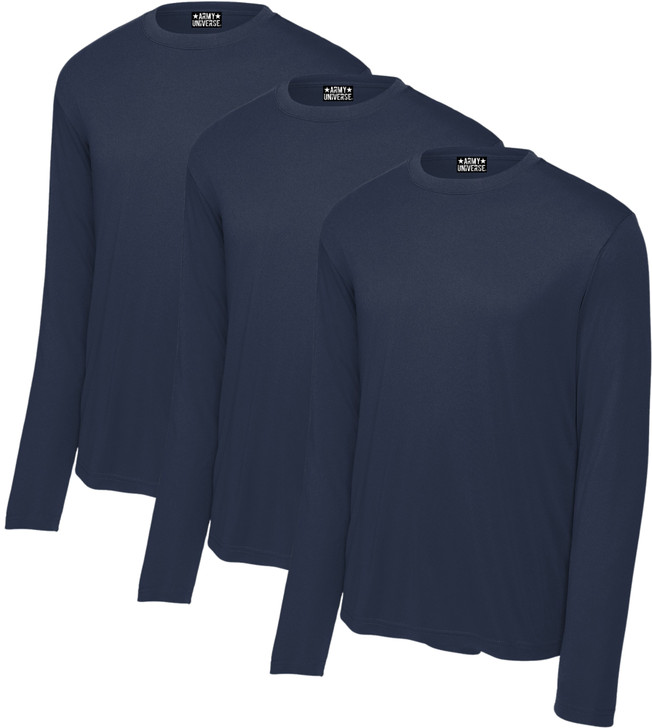 Army Universe Lightweight Breathable Long Sleeve T-Shirt 3 Pack, 100% Polyester Moisture Wicking Athletic Tee Shirt