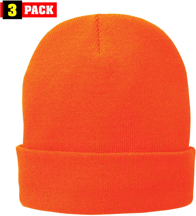 Fleece Lined Winter Beanie Cap - Thermal Cold Weather Unisex Hat, 3 Pack