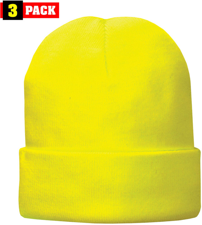 Fleece Lined Winter Beanie Cap - Thermal Cold Weather Unisex Hat, 3 Pack