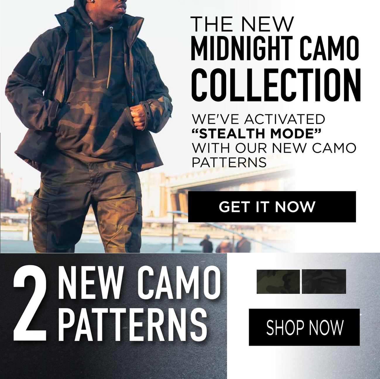 New Midnight Camo Black &amp; Woodland Color Camouflage
