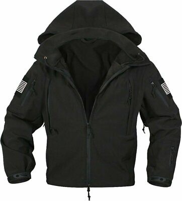 Black Special Ops Soft Shell Waterproof Military Jacket w/ US Flag Patches