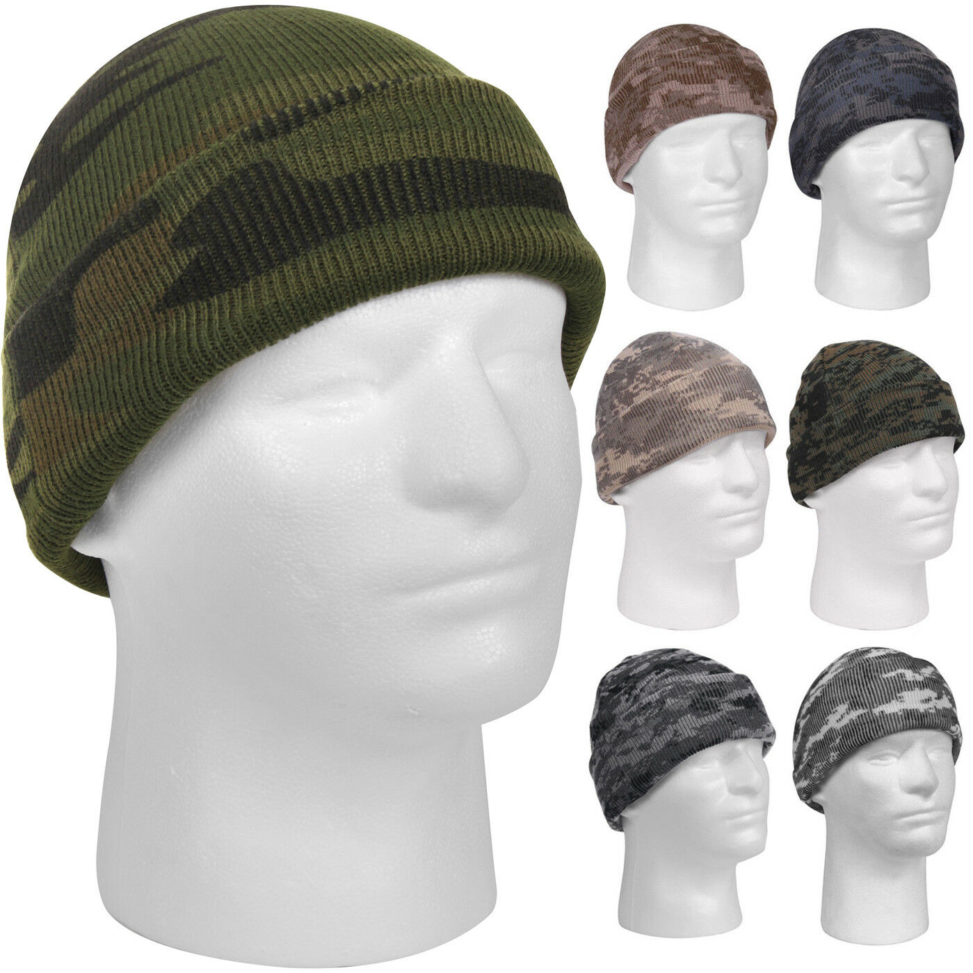 Camo Watch Cap, Beanie Skully Knitted Cuffed Stocking Sock Hat