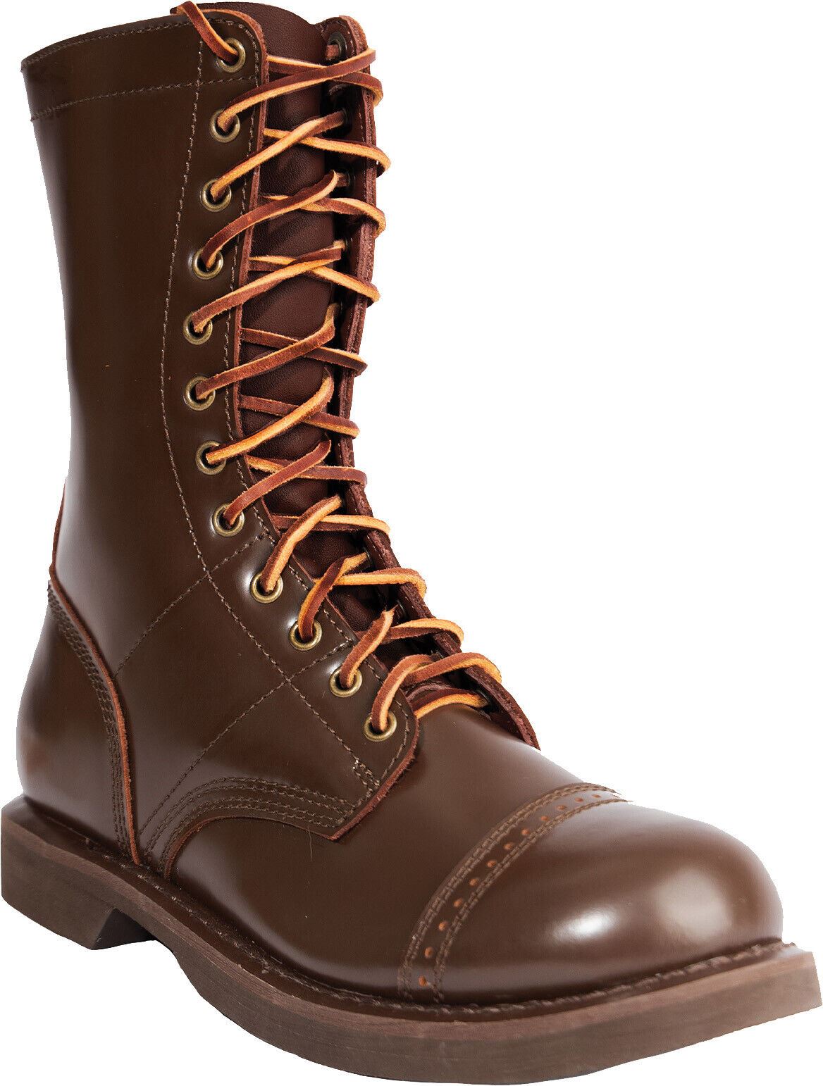 Brown Leather Military Jump Boots 10 Inches Tactical Army Lace Up