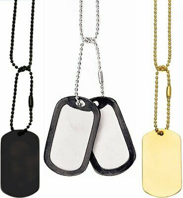 Complete Tactical Military Gi Dog Tag Set (2 Tags 2 Chains 2 Silencers) Black Tags Black Chain Black Silencers