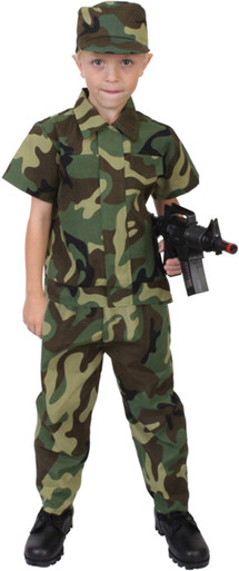 Forest Camo Soldier Costume For Kids - Child Small, Army Commando Halloween Outfit