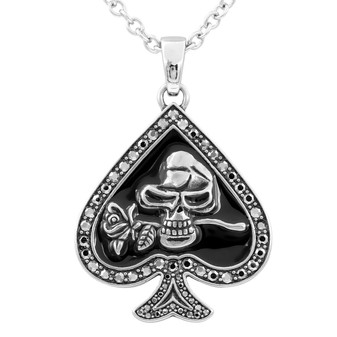 Skull and Rose Ace of Spades Necklace 