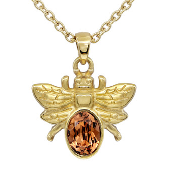 Golden Bee Necklace with Light Smoked Topaz Crystal