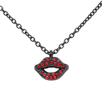 Daring light siam crystal & Black Lips Necklace 