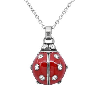 Ladybug Necklace with Clear Crystals