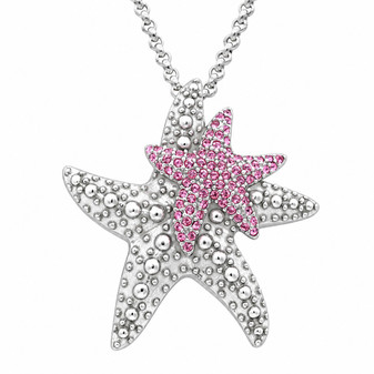 Mother Daughter Starfish Necklace 80 Rose Pink Crystals Silver-Plated 32–34"
