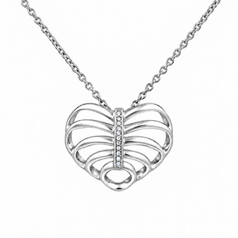 Ribcage Heart Necklace 316L Stainless Steel 11 Clear Crystals 16–18"