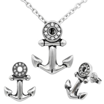 Sparking Eye Anchor Necklace & Earrings Set