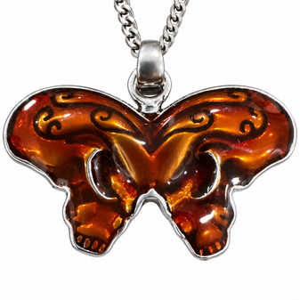 Butterfly Pendant Necklace Light Red Epoxy 316L Stainless Steel 17–19”