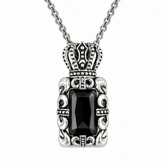 Black Crystal Crown Pendant Necklace – Silver Tone Gothic Jewelry