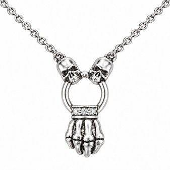 Skull & Fist Pendant Necklace 316L Stainless Steel 6 Clear Crystals