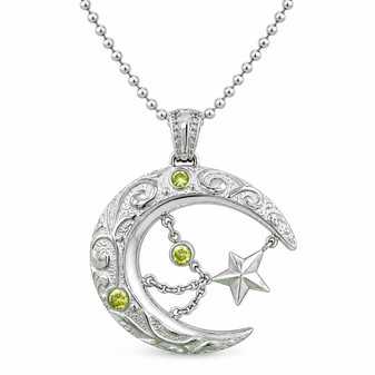 Double Crescent Moon Necklace 316L Stainless Steel 3 Yellow Crystals