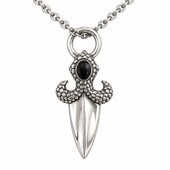 Gothic Dagger Necklace Black Crystal 316L Stainless Steel 26" Chain