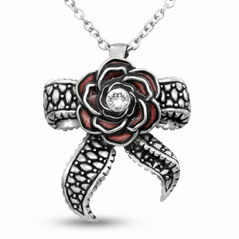 Gothic Rose Necklace with Tentacle Design – Crystal Pendant in 316L Stainless Steel