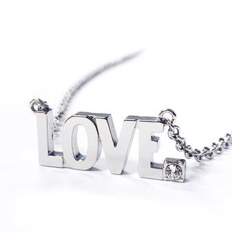 LOVE Pendant Block Letter Necklace with Clear crystal