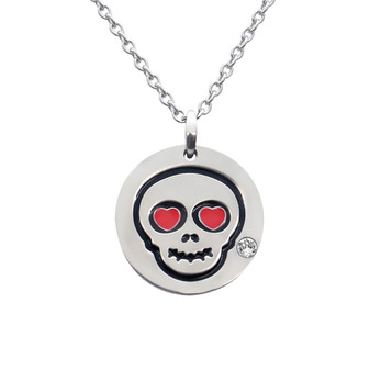 Love Skull Emoji Necklace With Clear Crystal