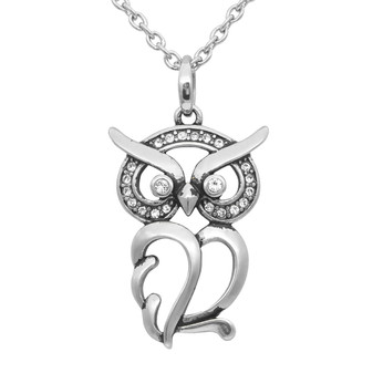 Owl Necklace "Luminous Owl", Bird Pendant with clear Crystals