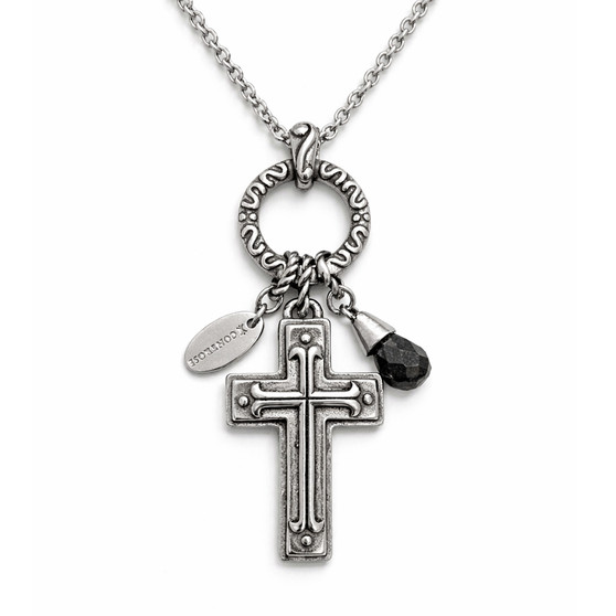 Antique Cross Pendant Necklace with Black Marble