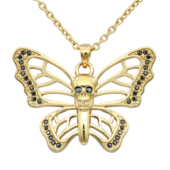 Butterfly Skull Gold-Plated Necklace 