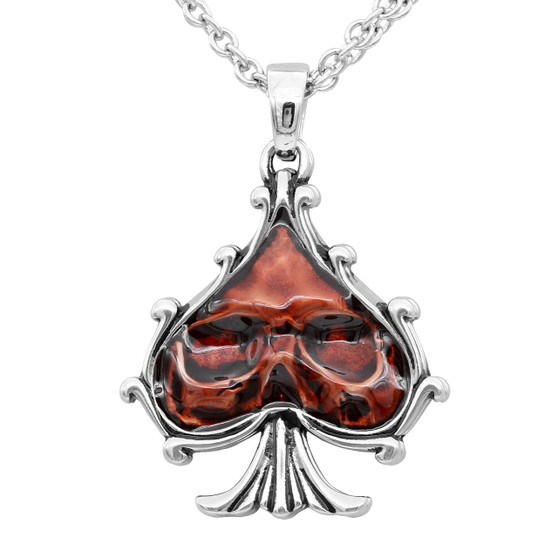 Skull Red Ace of Spades Necklace 