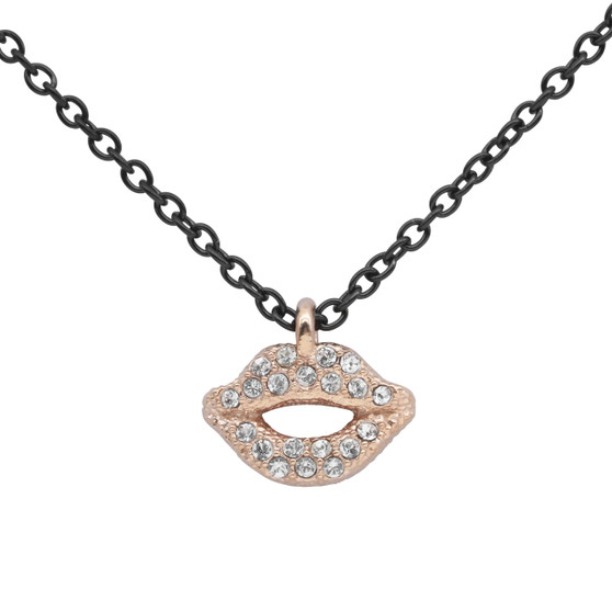 Rose Gold Lips Necklace clear crystal