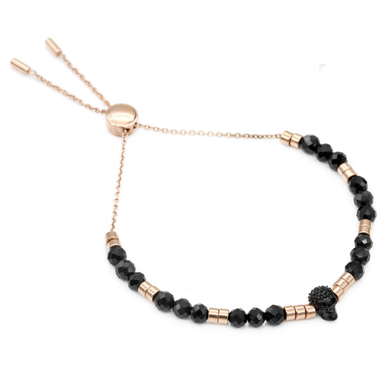 Black Spinel beads & Jet crystals with skull Bracelet