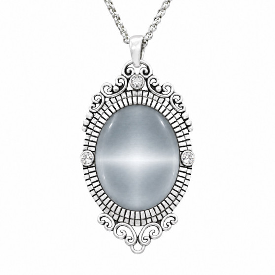 Gray Cat’s Eye Baroque Pendant Necklace Silver-Plated Stainless Steel 32-34 inch