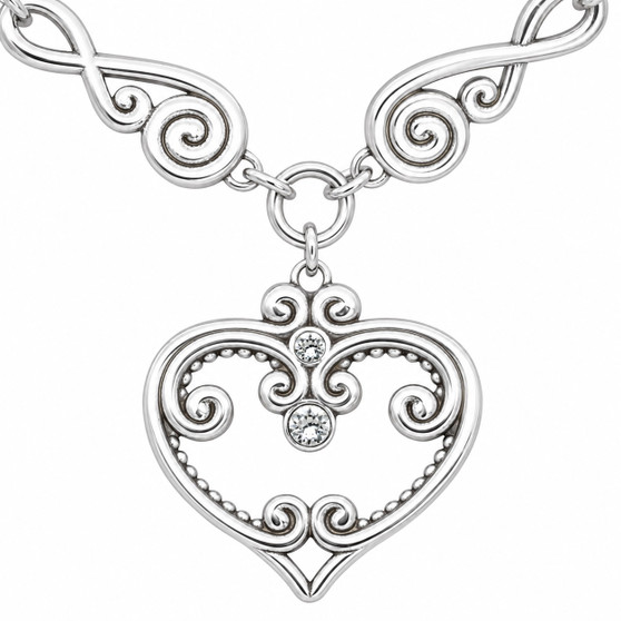 Vintage-Inspired Silver-Plated Heart Necklace with Clear Crystals
