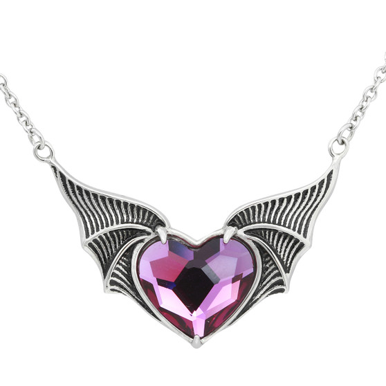 Heart Necklace - Child of the Night with Fuchsia crystal