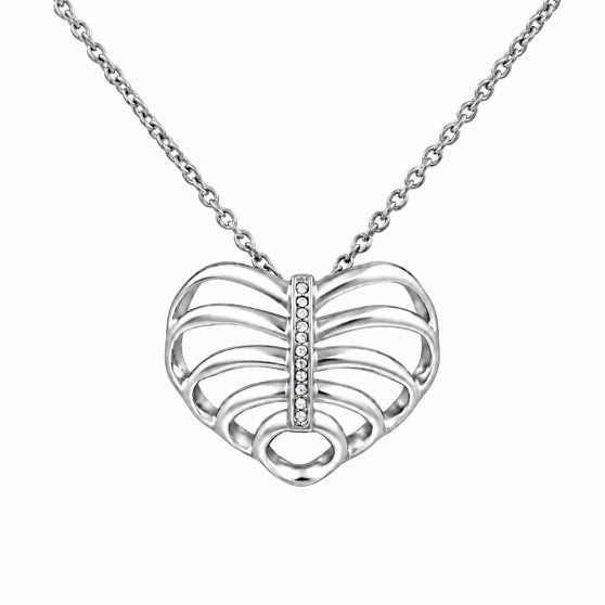 Ribcage Heart Necklace 316L Stainless Steel 11 Clear Crystals 16–18"
