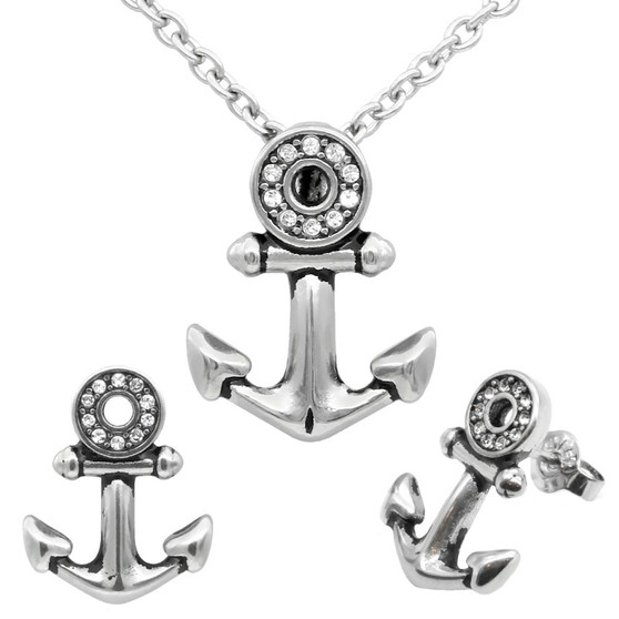 Sparking Eye Anchor Necklace & Earrings Set