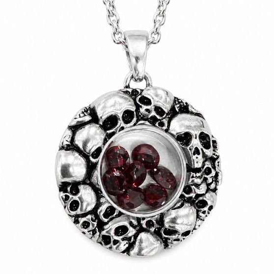 Skull Pendant Necklace Dark Red Crystals 316L Stainless Steel 18-20 Inch