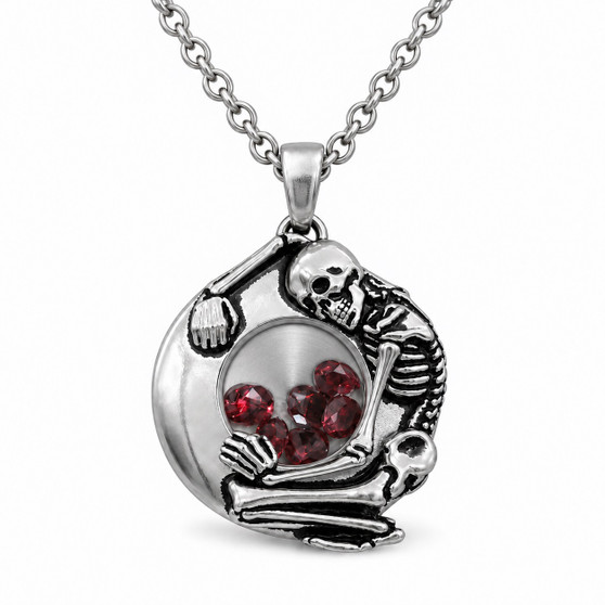Skeleton Pendant Necklace Floating Dark Red Crystals 316L Stainless Steel 18–20 Inch