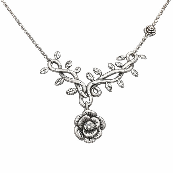 Rose Vine with White CZ Necklace