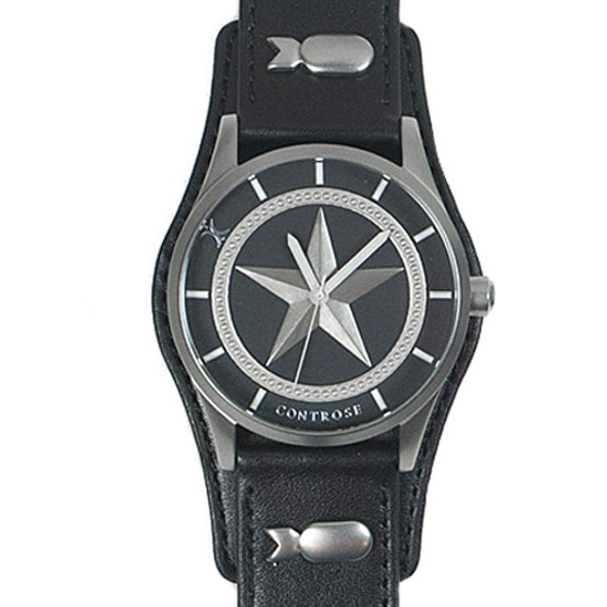 Nautical Star Watch - Black Leather Wristband