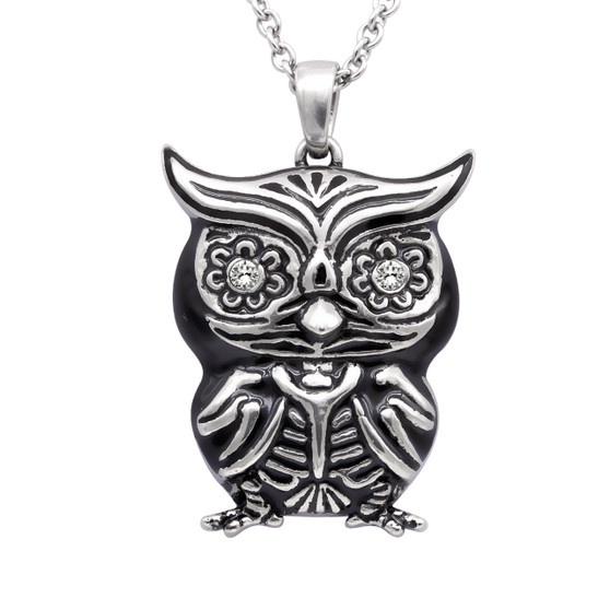 Owl Necklace "Crystal Eyes", Bird Pendant with Clear Crystals