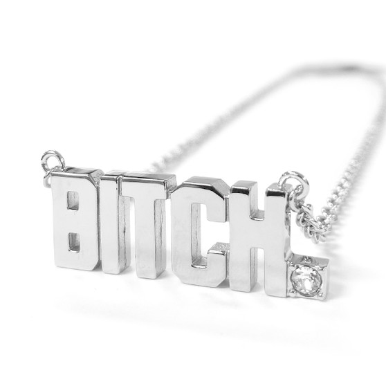 BITCH Pendant Block Letter Necklace with Clear crystal