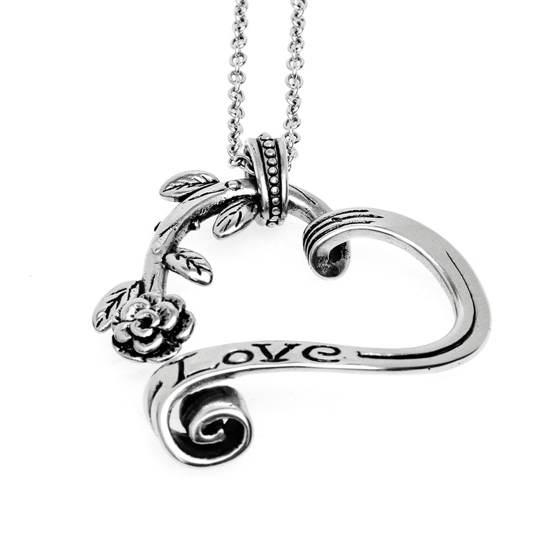 CONTROSE Jewelry Garden Heart and Rose Engraved Love Pendant Necklace ...