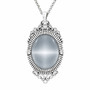 Gray Cat’s Eye Baroque Pendant Necklace Silver-Plated Stainless Steel 32-34 inch