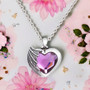 Bat Wing Heart Necklace - fuchsia Crystal