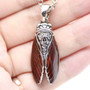 Skull Cicada Necklace with Red Wings 